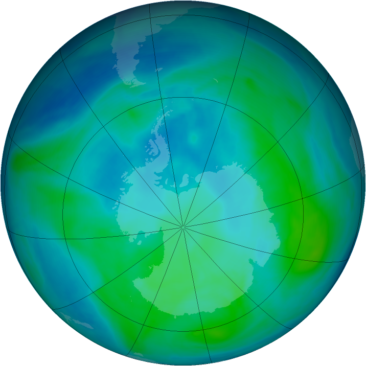 Antarctic ozone map for 31 January 2008